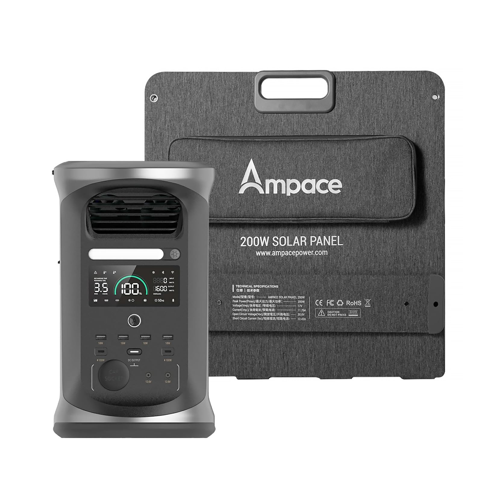 Amazon.co.jp: Ampace Andes 1500 ポータブル電源 200Wソーラーパネル